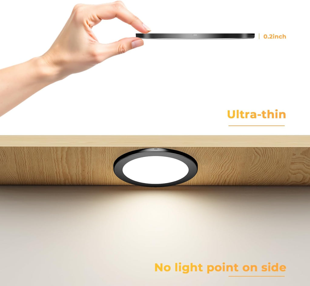 VST Under Cabinet Mini Panel Lighting 3.94inch 12V 2.5W(Total 15W) with Wireless Dimmer Switch, Surface Mount Puck Light for Kitchen Van Truck Car Galley Downlight 6Pack(Round 2700K-6500K)