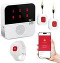 Life Alert Systems for Seniors No Monthly Fee, App-Controlled Caregiver Pager, LED Number Display 1Waterproof Wrist Remote Control 2Call Button 1Receiver(Only Supports 2.4GHz Wi-Fi)