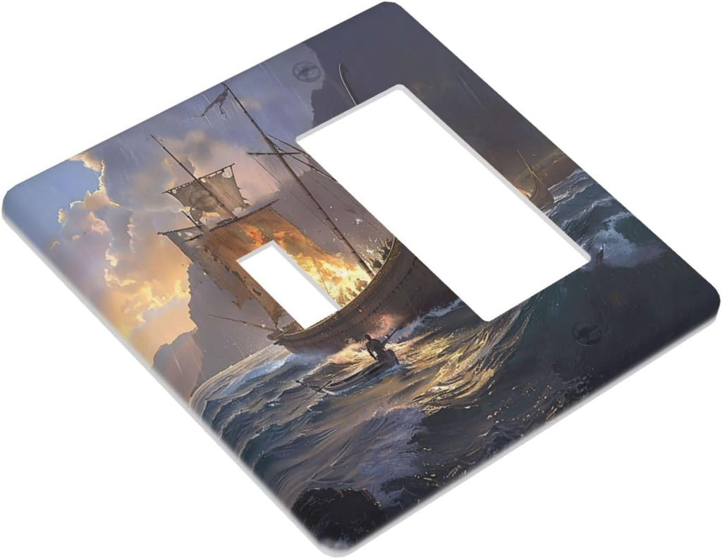 Outlet Covers Medieval Vintage Sailing Adventure Sailings Ocean Waves 1 Toggle 1 Rocker Combo Light Switch Cover Plate Decorative Switch Plate Covers Electrical Wall Plate for Bedroom Cabin Decor
