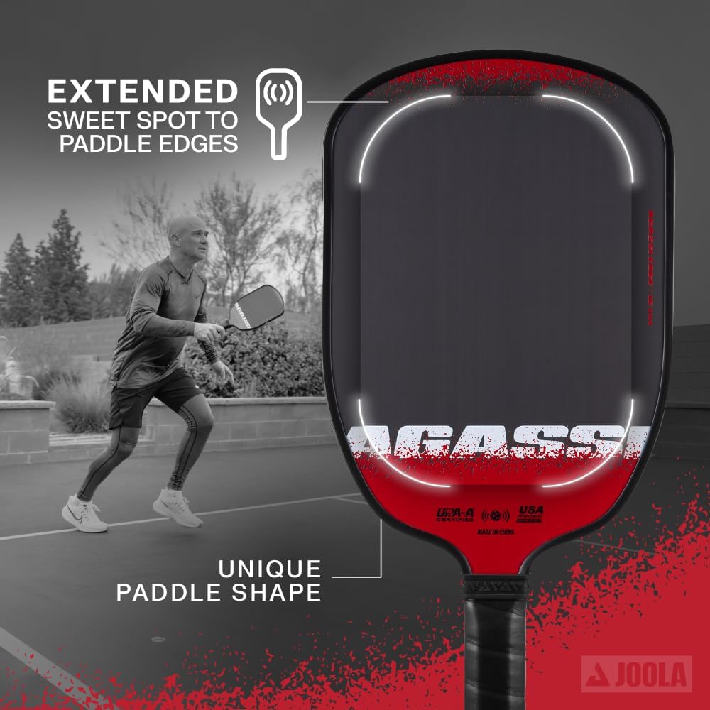 JOOLA Agassi Edge 16mm Pickleball Paddle - Carbon Fiber Pickleball Racket Surface Increases Spin & Control - Agassi Shape with Extended Sweet Spot - UPA-A Certified - USAP Approved - NFC Chip Enabled