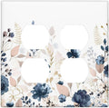 Blue Flora Boho Vintage Flower Golden Leaves Outlet Covers 2 Gang Double Duplex Decorative Light Switch Covers Electrical Wallplates Socket Faceplate for Bedroom Living Room Decor