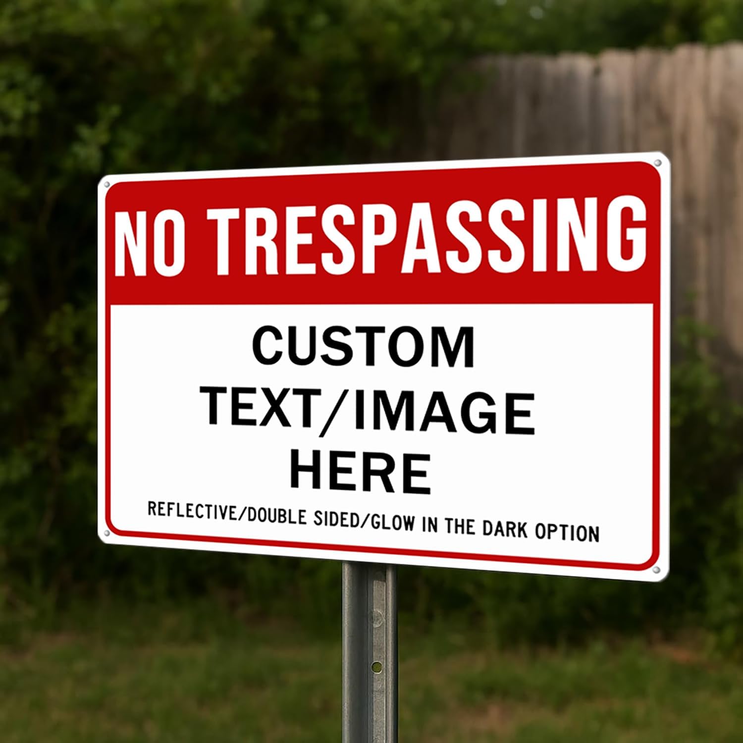 Custom No Trespassing Sign, Glow in the Dark/Reflective Option, 18''x14'' Personalized Large Aluminum Warning Signs, Customize for Business, Yard, Garden, School, Indoor/Outdoor Use