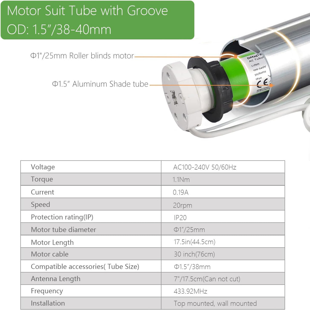AC100-260V Wired Roller Blind Motor, DM25 Roller Shades Tubular Motor for 1-1/2"(38mm) Tube, Works with Alexa & App (Requires Smart Hub)