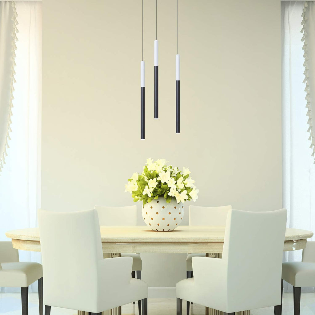 ALTAIR 3 Mini Pendant Lighting White-Black - LED Hanging Light Fixture for Kitchen Island, Bar, Foyer - Cluster Pendants - Dimmable, Adjustable Wire, Lamp Bulb Included