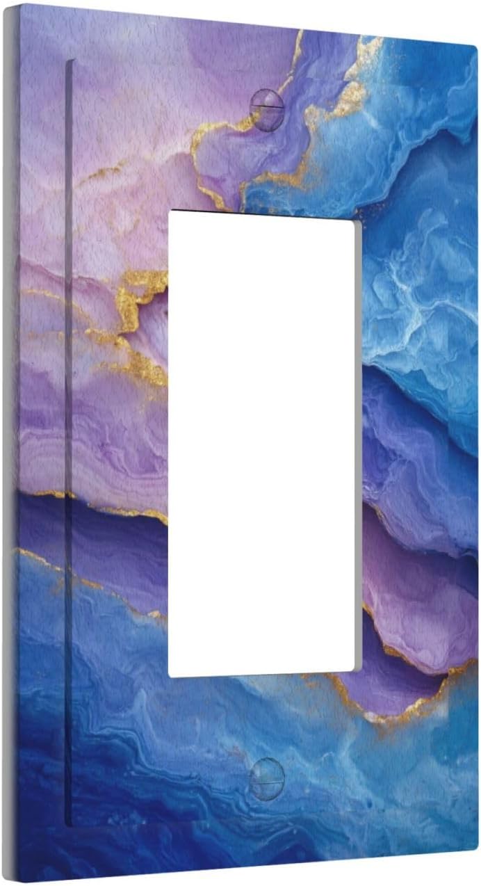 Decorative Outlet Covers Abstract Blue Purple Gold Marble Texture 1 Gang Rocker Light Switch Cover Plate Single Decora Light Switch Covers Wall Plate Faceplate for Bathroon Kitchen Decor