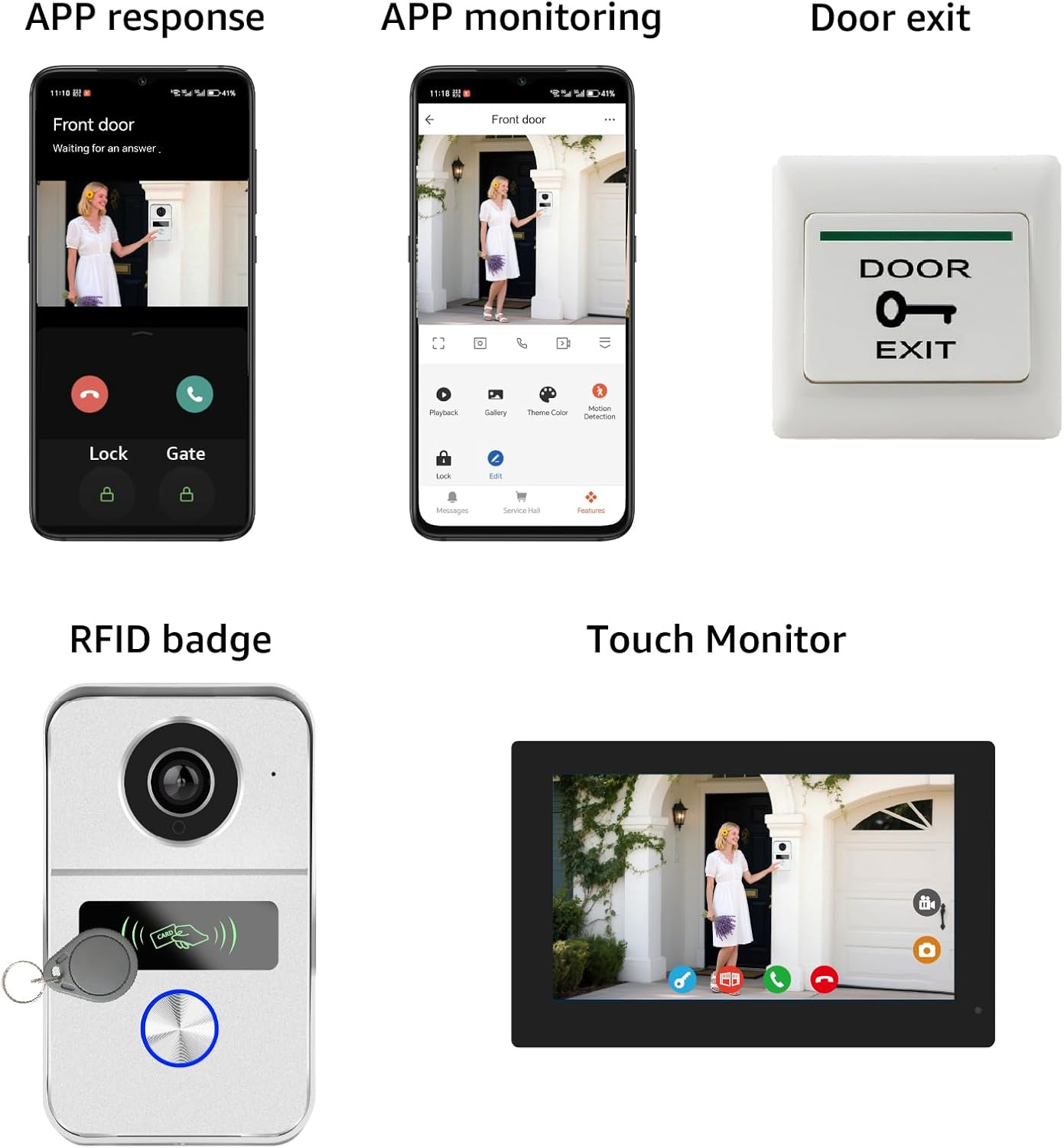 Wired Video Doorbell Apartment Intercom System, 1080P Doorbell Camera, 7-inch Touch Screen, Night Vision, Remote Unlock, Two-Way Intercom for Villa, Home, Office, with 1 Camera and 2 Monitors