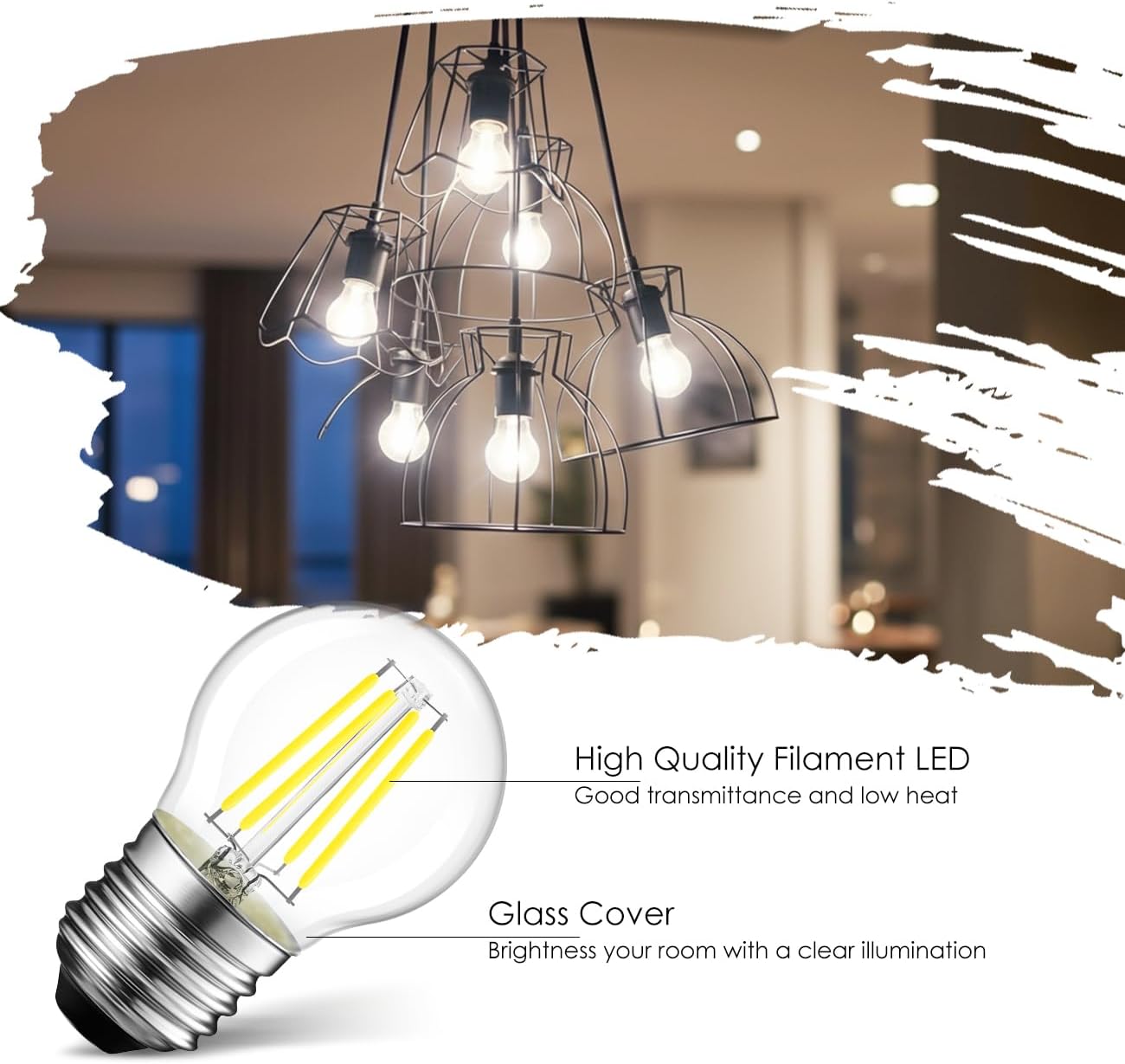 LVWIT LED G45 Edison Bulbs, 5000K Daylight Dimmable LED Filament E26 Clear Glass Globe Light Bulbs 500 Lumens Base 4.5 W Incandescent 60 W Equivalent for Ceiling Fan Chandelier Lighting, Pack of 6