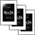 Homeforia 16 x 24 Picture Frame Black, High End Metal 24x16 Poster Frame, 16 x 24 Black Frames Matted to 12 by 18 inch Print, 24by16 Thin Frame with Mat 12x18 Photo, Tempered Glass, Wall Kit, Set of 3