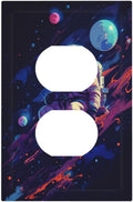 Decorative Outlet Covers Purple Space Astronaut Planet 1 Gang Duplex Light Switch Cover Plate Wall Plates for Electrical Outlets Electrical Switchplate Face Plate for Bedroom Home Decor