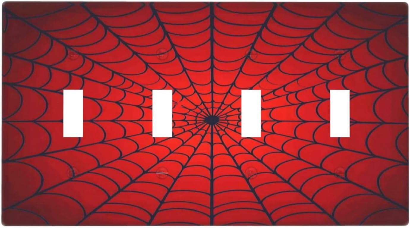 Red Spider Web Black Line Simplicity Light Switch Covers Quad Toggle Electrical Faceplate 4 Gang Wall Plate Decorative Switch Plates For Kids Room Home Decor