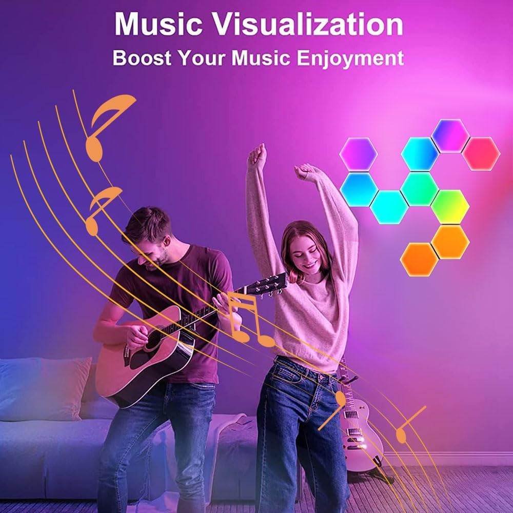 Hexagon LED Wall Light Panels: Smart RGB Color-Changing Hexagon Lights with App & Remote Control, Music Sync Mode, DIY Wall Decor for Bedroom, Gaming Room, Home Theater (6)