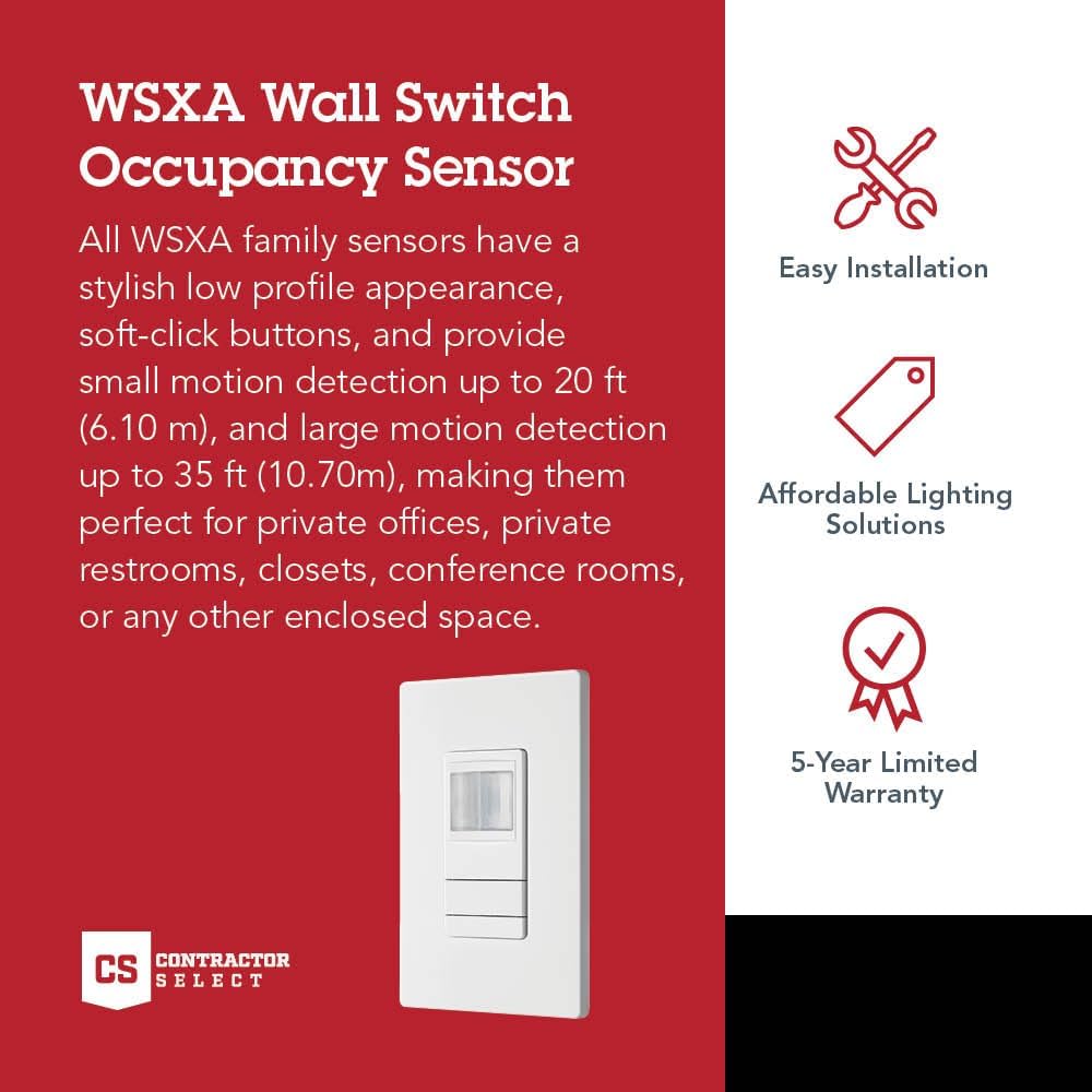Lithonia Lighting SensorSwitch Wall Mount Motion Sensor Switch, Passive Infrared Wall Switch and Occupancy Sensor, WSXA Series, Single Relay, White (WSXA WH)