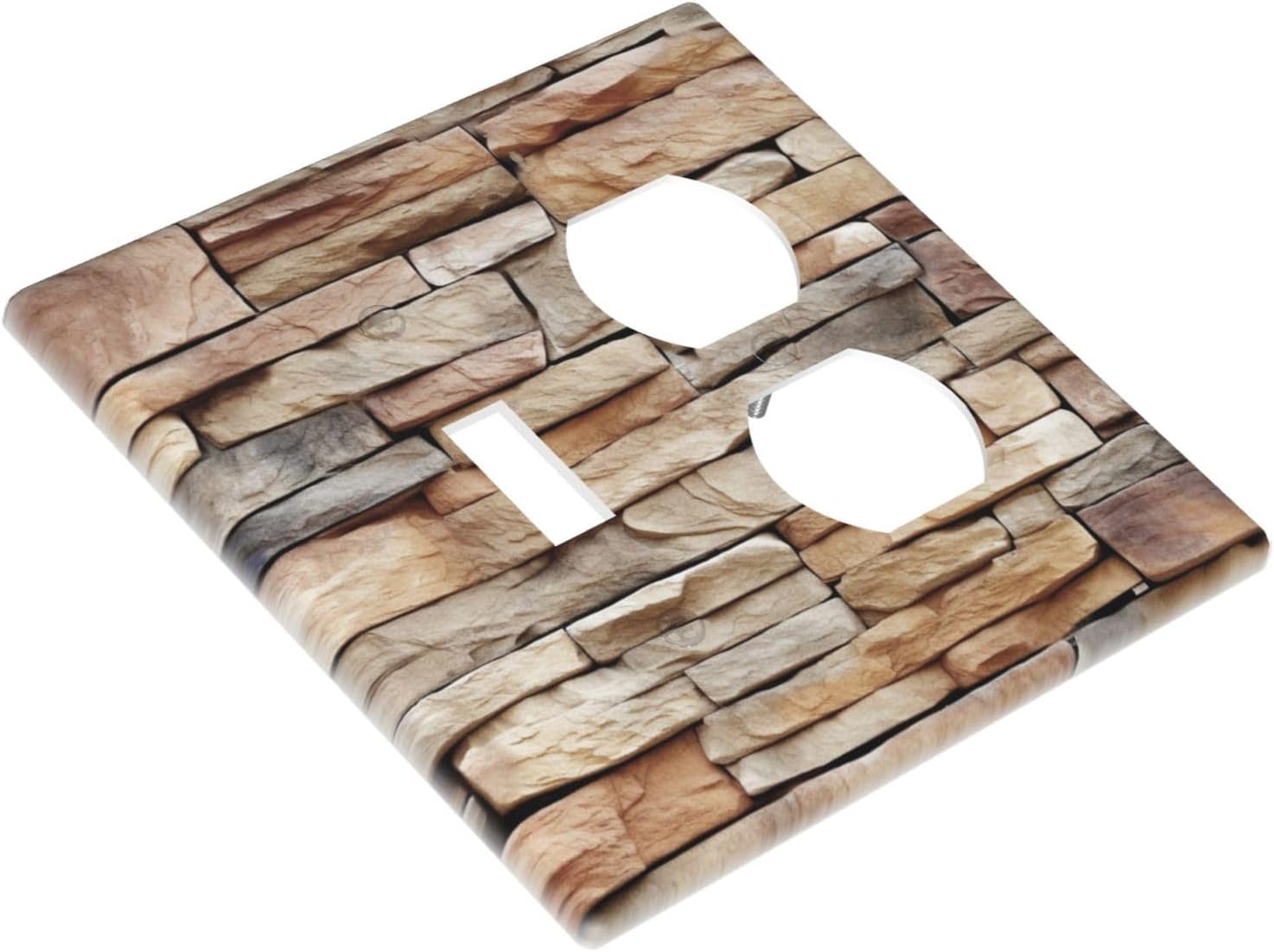 Wallplates Stone Textured Brown Brick Natural Stone 1 Toggle 1 Duplex Switch Plate Electrical Gfci Faceplate Decorative Light Switch Covers For Farmhouse Cabin Decor