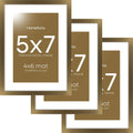 Homeforia 5x7 Picture Frame Bronze, High End Metal 5 x 7 Brass Frames with Mat 4 x 6 for Art, 5x7 Desk Frame Matted to 4x6 inch Photo, 5 by 7 Wall or Tabletop Frame, Tempered Glass, Wall Kit, Set of 3