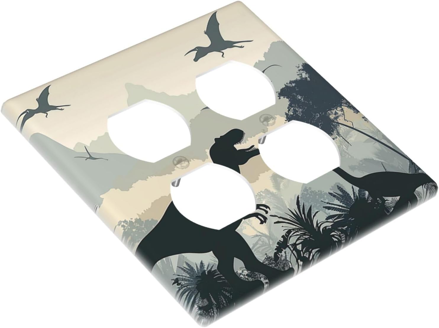 Outlet Covers Prehistoric World Dinosaur Cartoon Fores 2 Gang Double Duplex Decorative Light Switch Covers Electrical Wallplates Socket Faceplate for Kids Room Nursery Decor