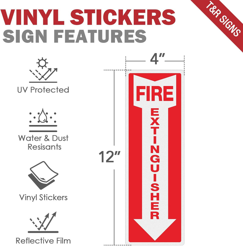 T&R Fire Extinguisher Inside Sign Stickers - 12 Pack - 12x4 inches Reflective Label, UV resistant, waterproof, fade and scratch resistant, suitable for indoor and outdoor