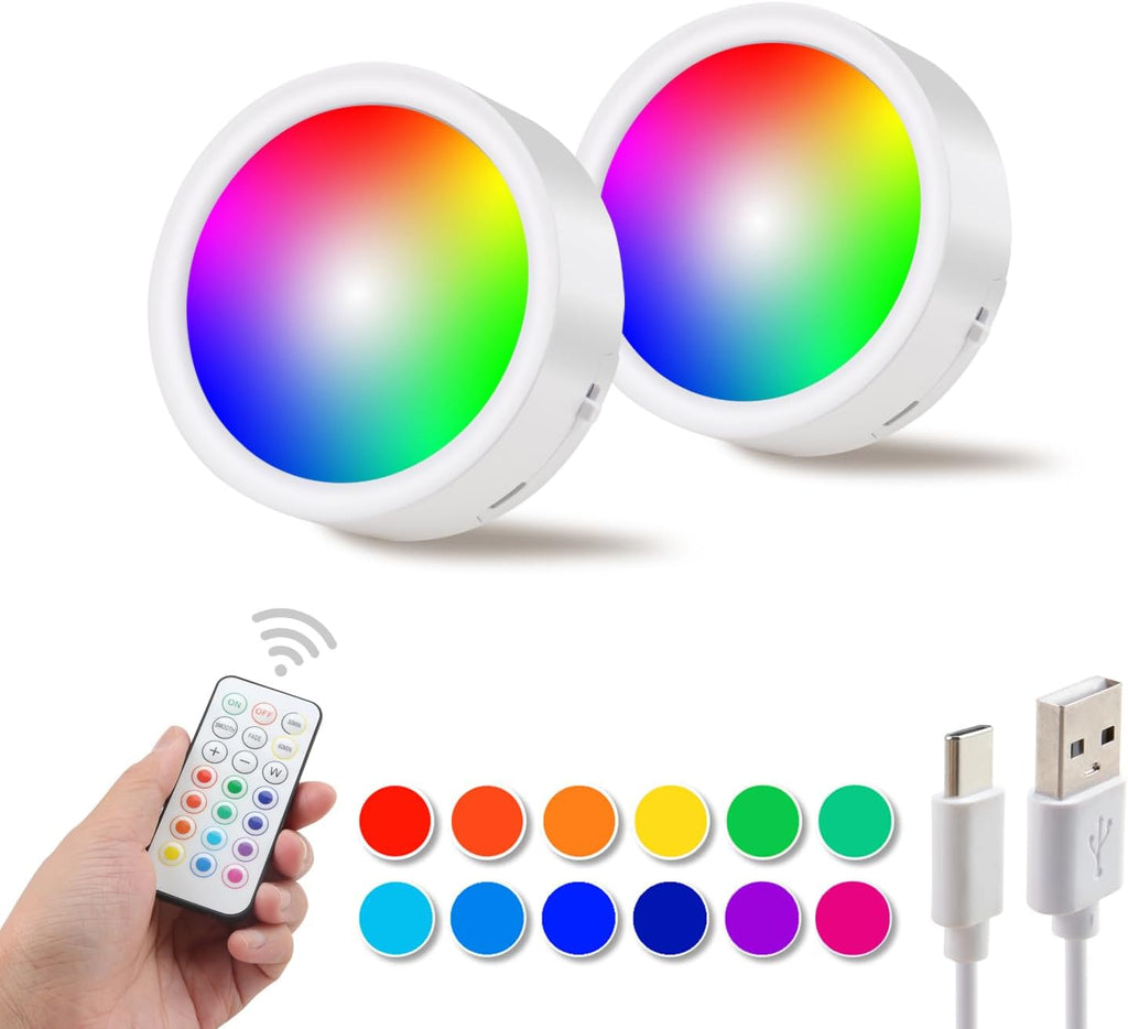 Locker Light Magnetic Under Cabinet Lighting with Remote, Rechargeable Tap Light Dimmable Battery Operated Wireless Shelf Lights, Color Changing Puck Lights for Kitchen Toillet Bedroom White