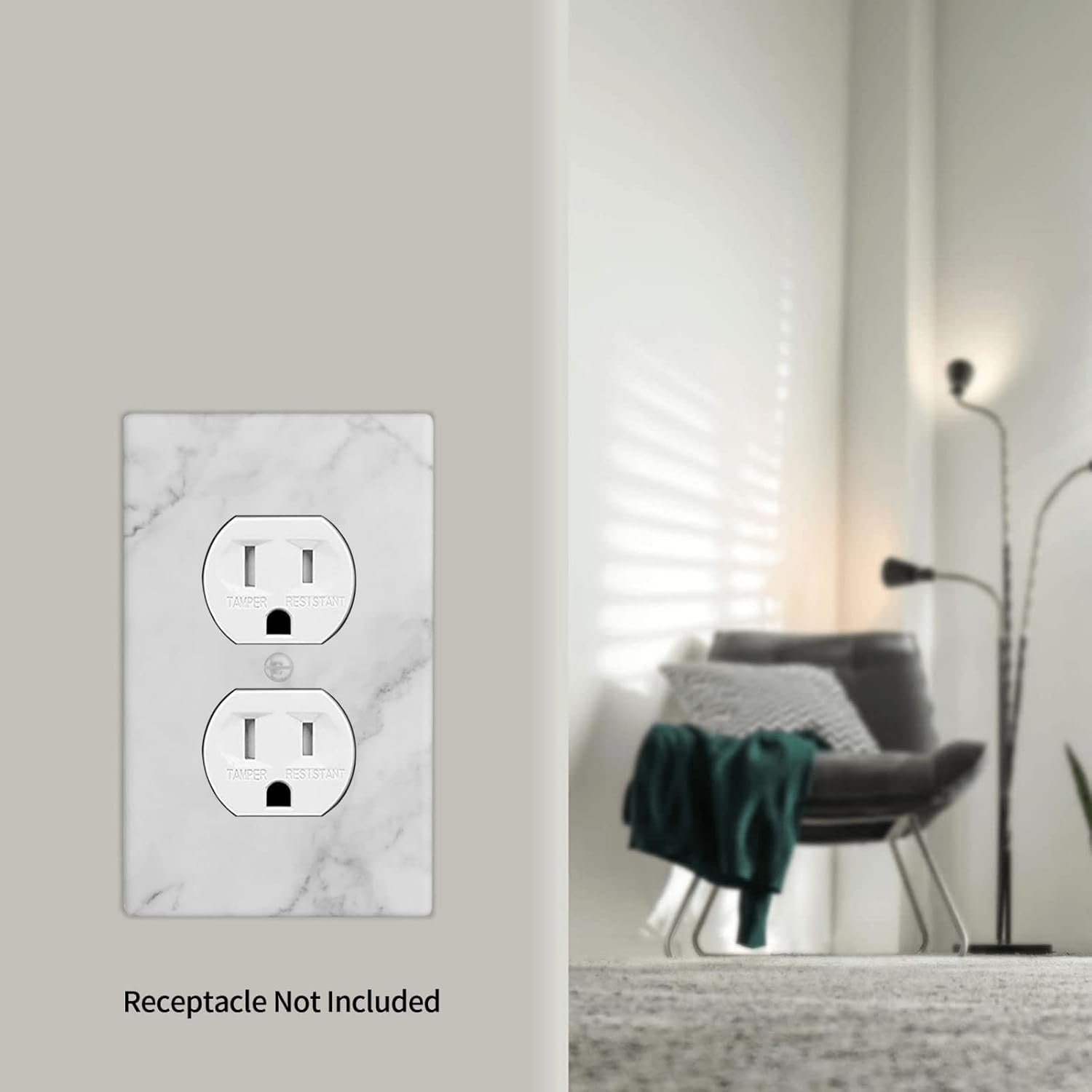 White Marble Pattern Electrical Outlet Cover Decorative Wall Plate Single Duplex Art Print Faceplate for Bedroom Kitchen Kids Room Decor 4.5" X 2.76"