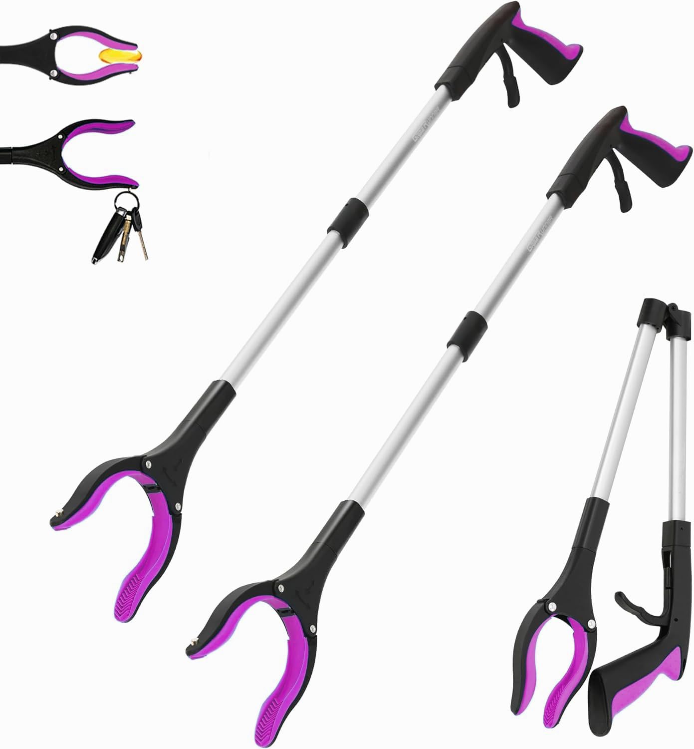 Grabber Reacher Tool - 2 Pack 32” Reacher Grabber Tool with Strong Magnetic and Swivel Head - FDA Registered Pick Up Stick Grabbers for Seniors, Trash, Surgery Recovery Must Haves Gifts(Pink)