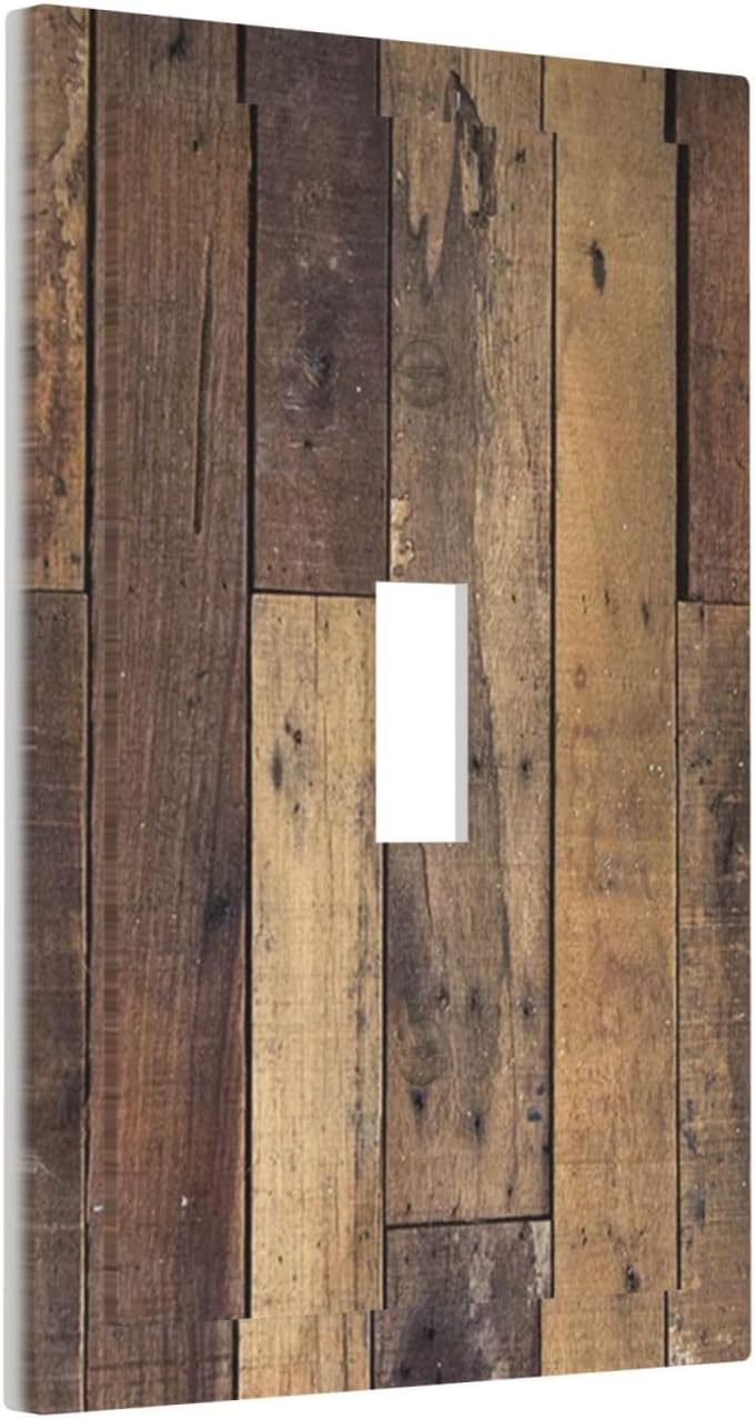 Cool Brown Wood Style Vintage Rustic Print Decorative Light Switch Cover 1 Gang Single Toggle Device Electrical Faceplate Switchplates Decorator Outlet Wall Plate for Farmhouse Home Decor