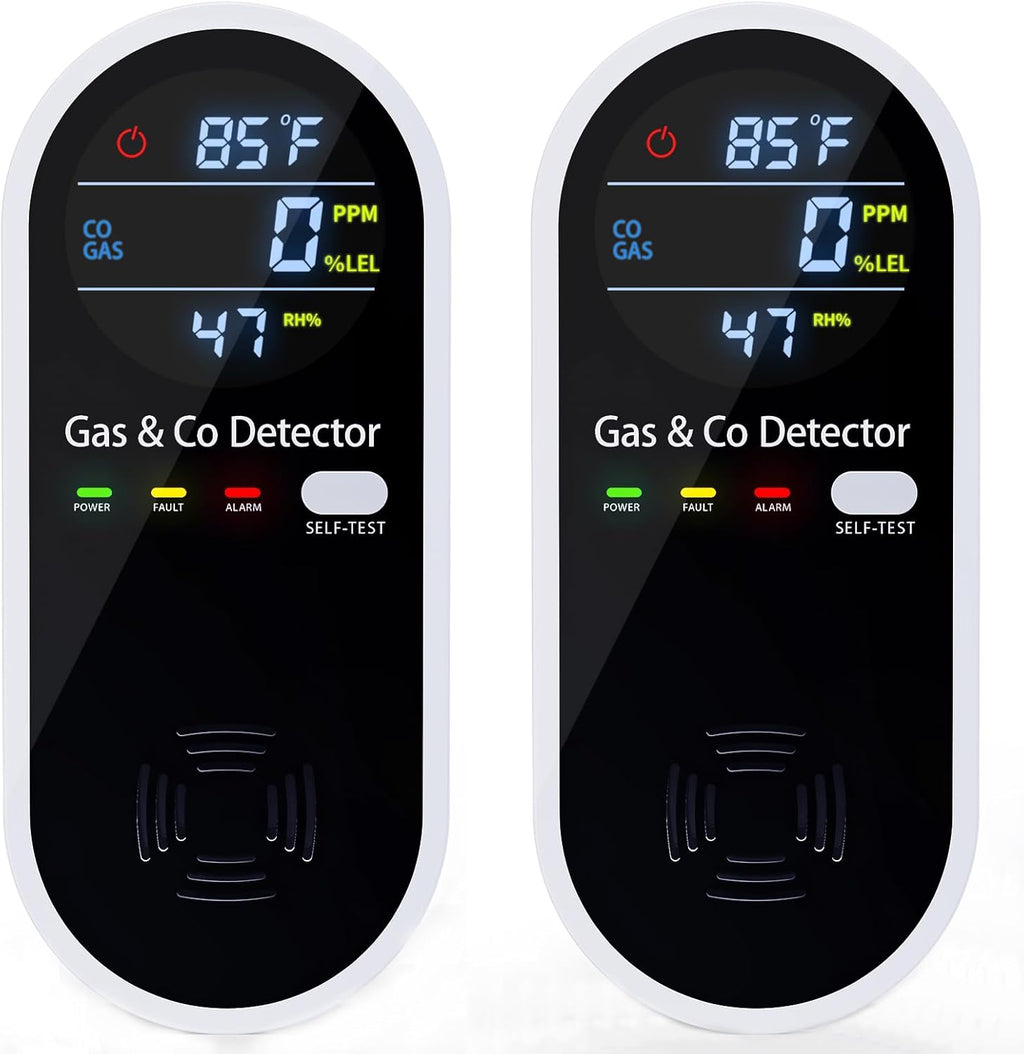 2 Pack Carbon Monoxide Detectors, 4-in-1 Combustible Gas & CO Detector Plug in with Temperature & Humidity Display for Home, RV & Travel