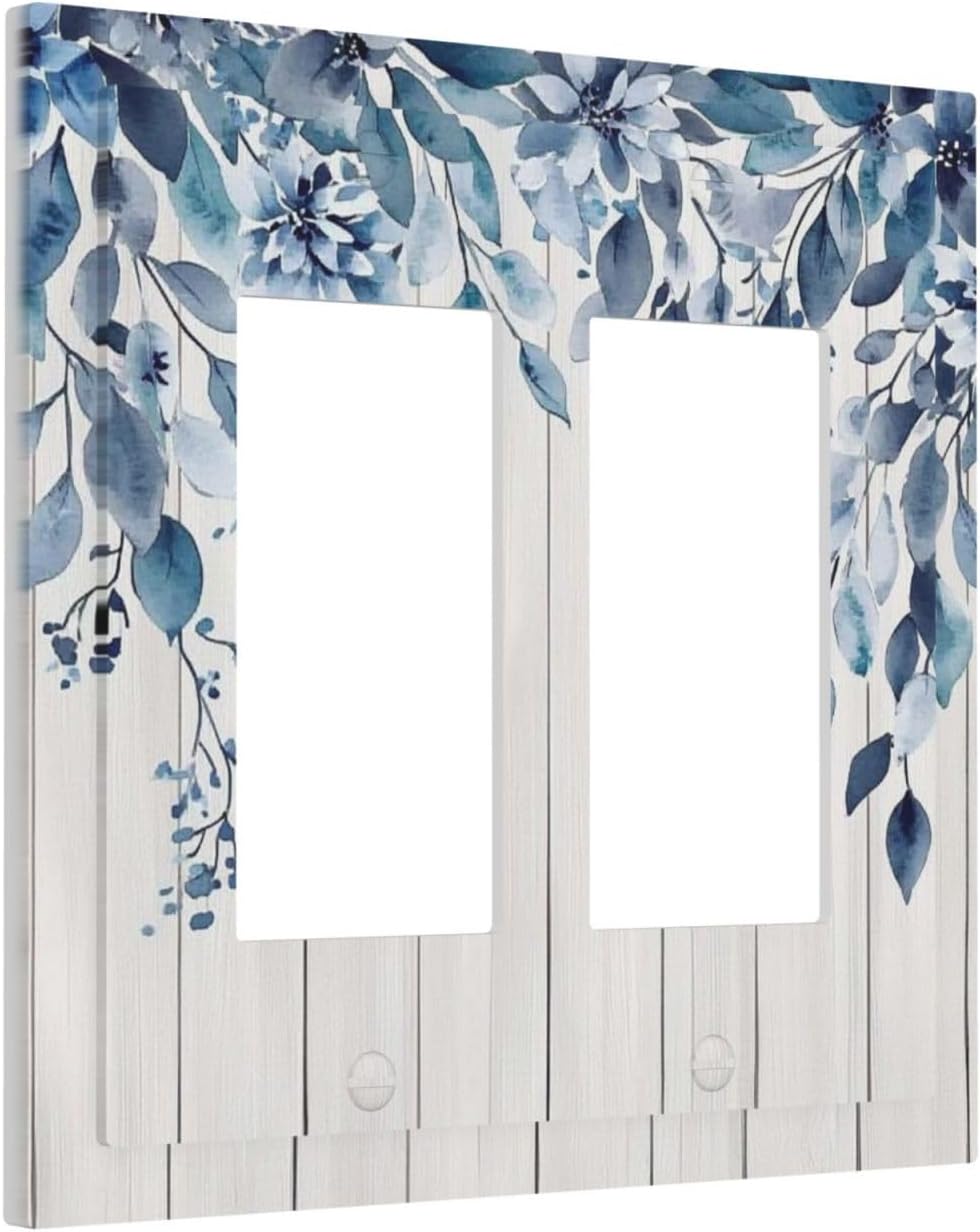 Eucalyptus Rustic Watercolor Plant Decorative Outlet Covers 2 Gang Double Gfci Rocker Electrical Wall Panels Light Switch Cover Plate For Farmhouse Home Decor