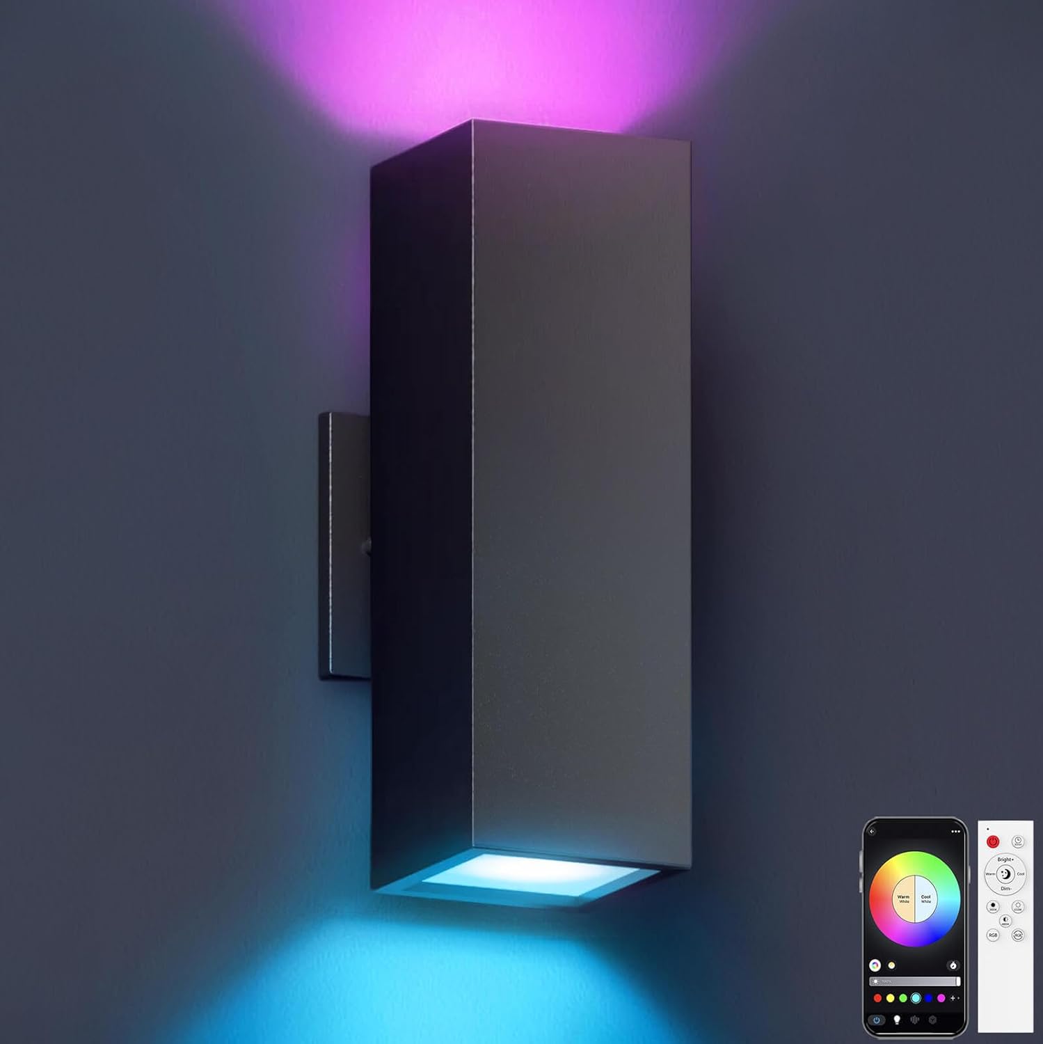 KIZON Smart Outdoor Wall Lights RGBCW Color Changing, Modern Dusk to Dawn Outdoor Sconce Lights Up and Down Lighting, Exterior Light Fixture for House Porch Garage, Compatible with Alexa, ETL Listed
