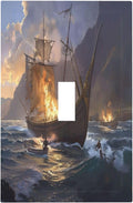 Decorative Light Switch Cover Plate Medieval Vintage Sailing Adventure Sailings Ocean Waves 1 Gang Single Toggle Wall Plate Electrical Outlet Covers Decorate Switch Plate Cover for Bedroom Cabin Decor