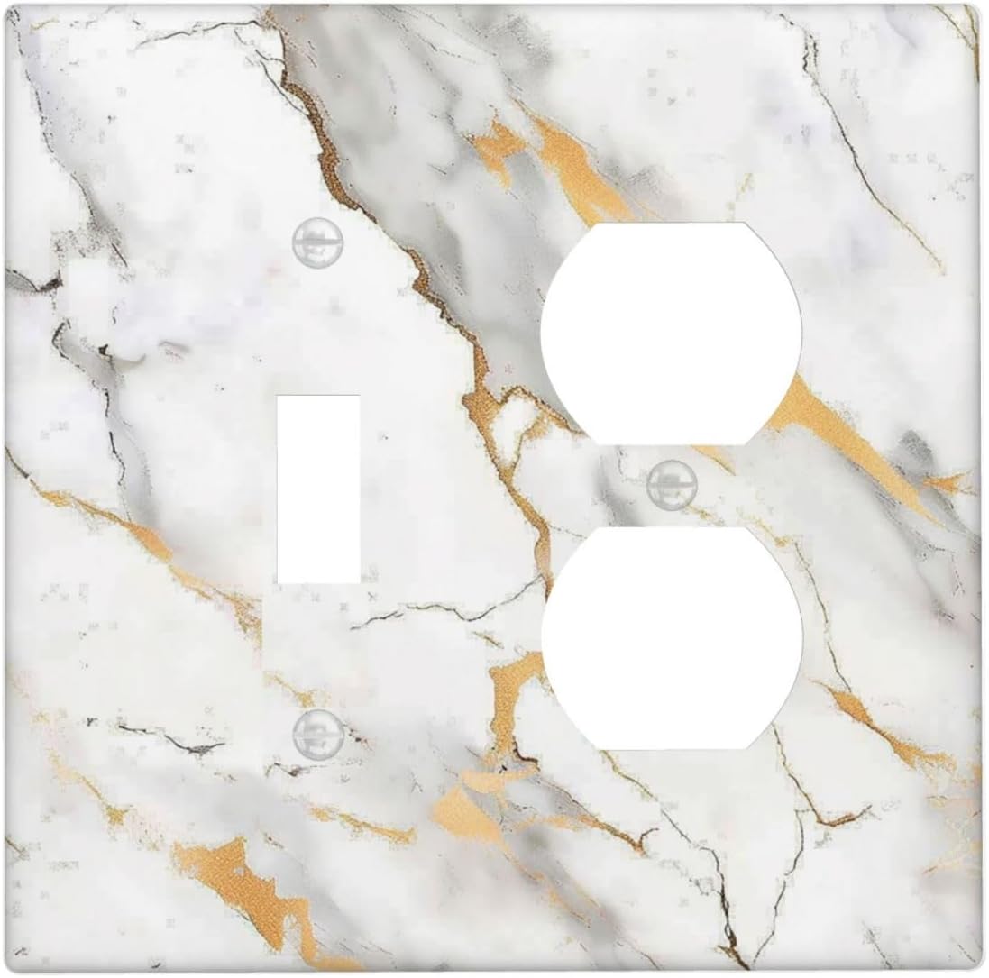 Wallplates Marbling Style White Background Gold Gray Stripes 1 Toggle 1 Duplex Switch Plate Electrical Gfci Faceplate Decorative Light Switch Covers For Bathroom Kitchen Decor