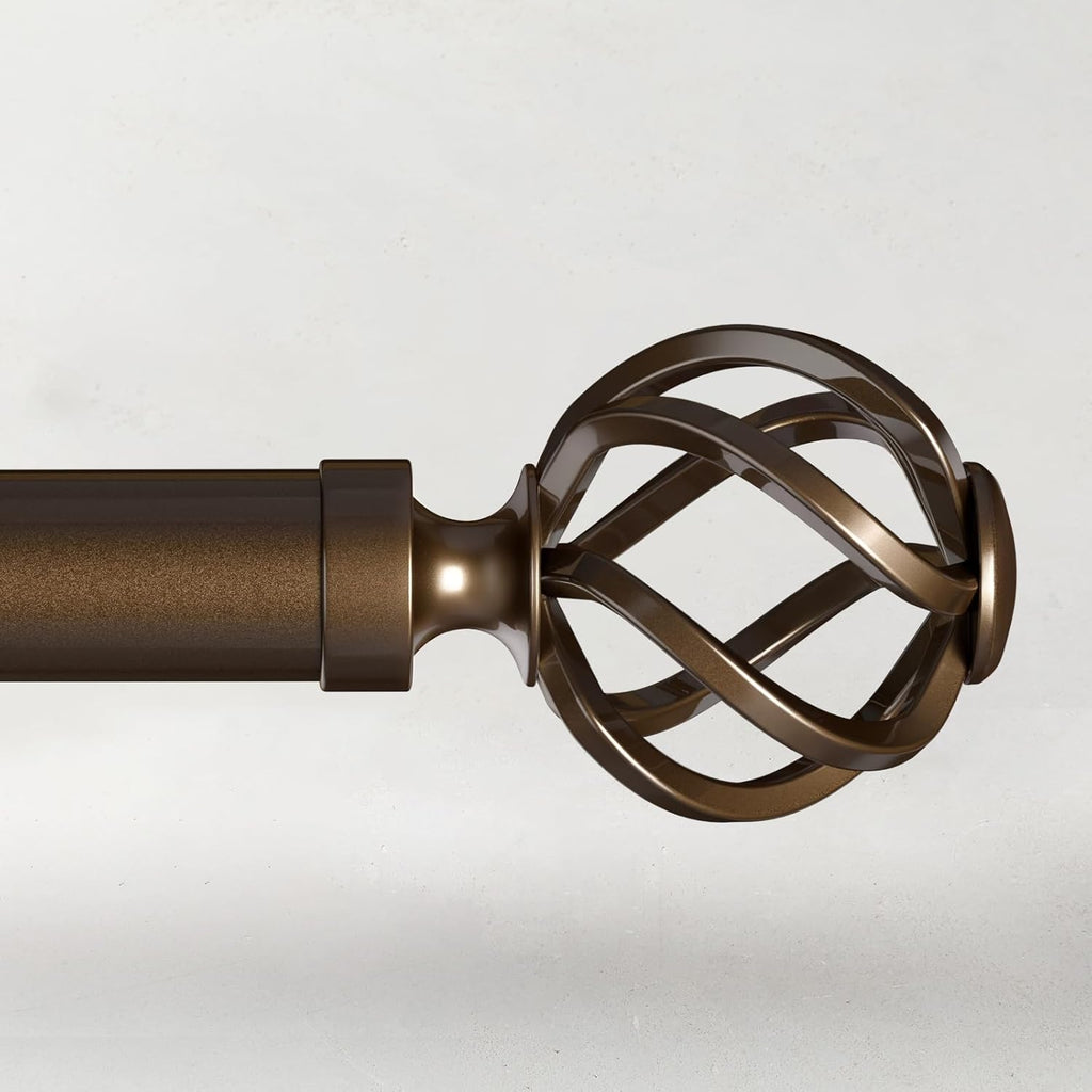 Curtain Rods for Windows 66 to 120, 1 Inch Adjustable Decorative Long Bronze Curtain Rod with Twisted Cage End, Modern Heavy Duty Outdoor Drapery Rods for Patio, Telescoping Splicing, Size 32"-120"
