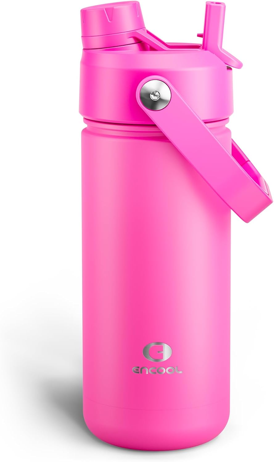 ENCOOL Insulated Water Bottle with Straw Stainless Steel Water Bottle, Leak-Proof, BPA-Free, Double Wall Vacuum Keeps Cold for 24 Hours for Sports, Travel, School (18 oz, Persian Rose)