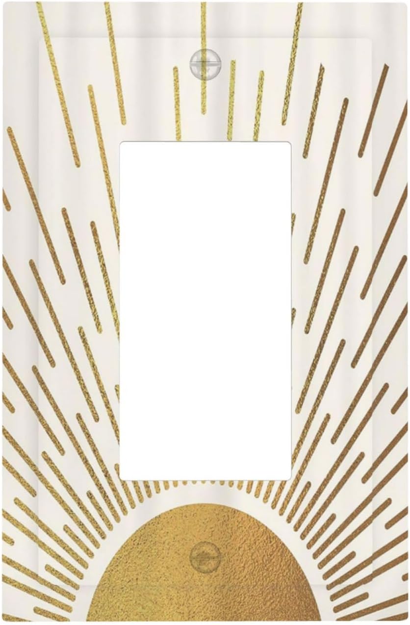 Decorative Outlet Covers Boho Mid Century Gold Sun Sunbeams 1 Gang Rocker Light Switch Cover Plate Single Wall Plates for Electrical Outlets Switch Plate Covers Faceplate for Home Decor