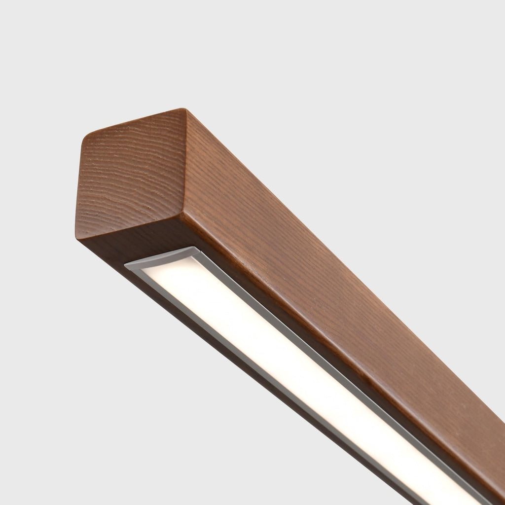 31.5" Wood Linear Pendant Light – Dimmable LED Chandelier with Remote, Adjustable Modern Farmhouse Lighting for Kitchen Islands, Dining Rooms & Bars Walnut Color (19W Energy-Efficient)