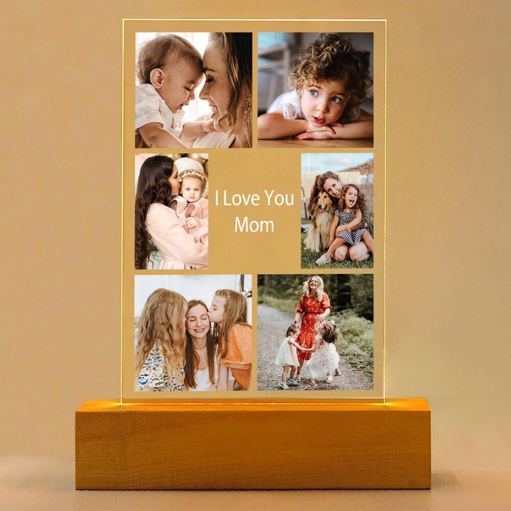 Custom Picture Frames, Personalized Photo Frames with Night Light, Customized Picture Frame, Personalized Valentines Day Gifts for Mom Baby Kid Family