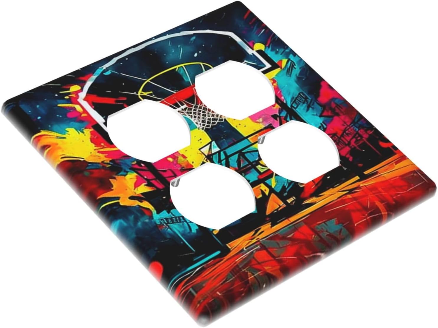 Decorative Outlet Covers Scrawl Colorful Basketball Graffiti Hoop 2 Gang Wall Plate Cover Double Duplex Receptacle Two Switch Light Switch Cover Plate Dual Faceplate for Home Decor