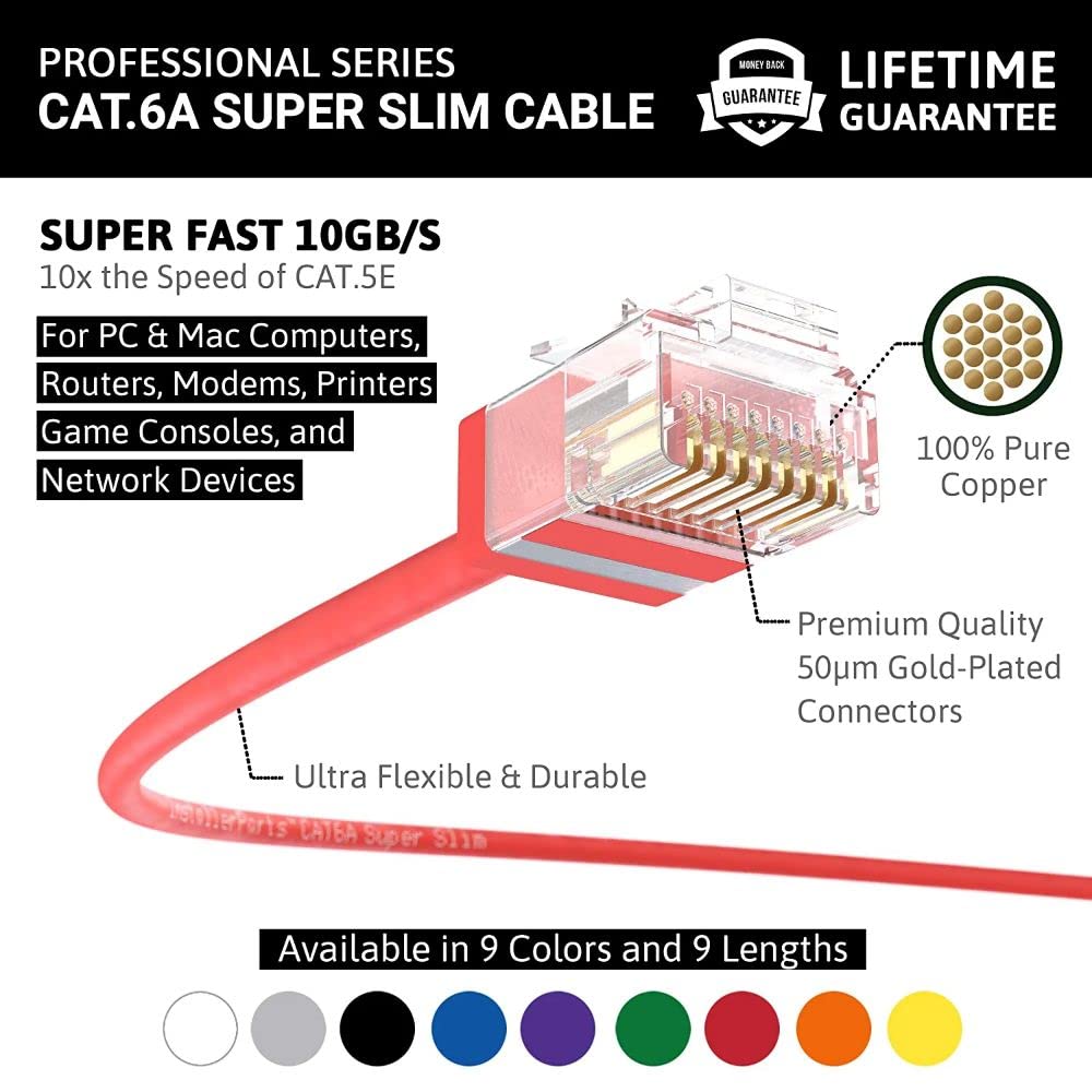 InstallerParts Ethernet Cable CAT6A Super Slim Cable UTP 4 FT (30 Pack) - Red - Professional Series - 10Gigabit/Sec Network/High Speed Internet Cable, 550MHZ, 32AWG
