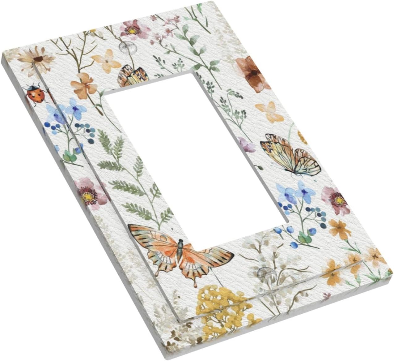 Personalized Wall Plate Decorative Light Switch Cover Boho White Background Butterfly Rustic Flower Single Rocker Switchplate 1 Gang Outlet Covers Decora Light Switch Plate