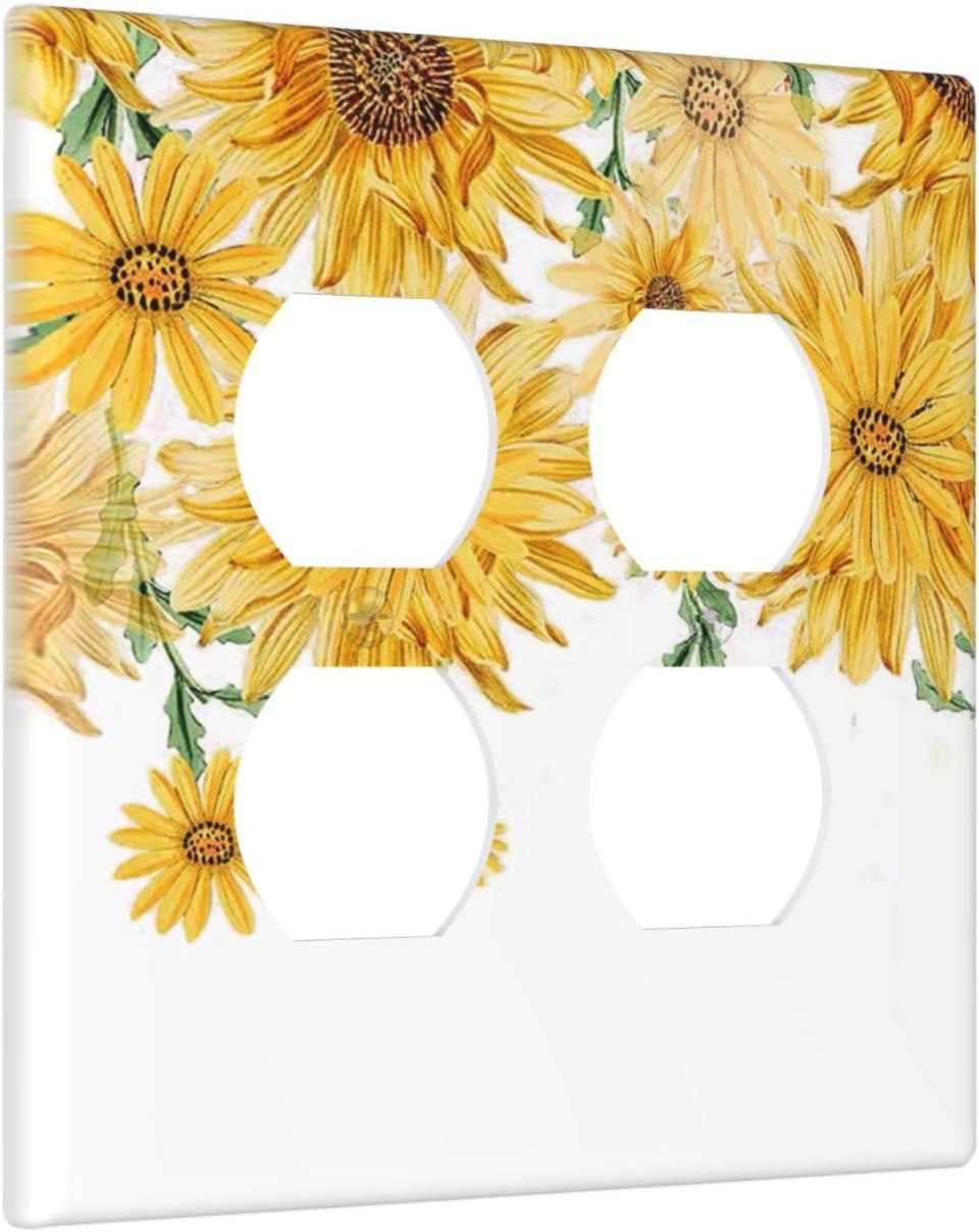 Sunflower Yellow Flowers Floral Outlet Covers 2 Gang Double Duplex Decorative Light Switch Covers Electrical Wallplates Socket Faceplate for Bed Room Living Room Decor
