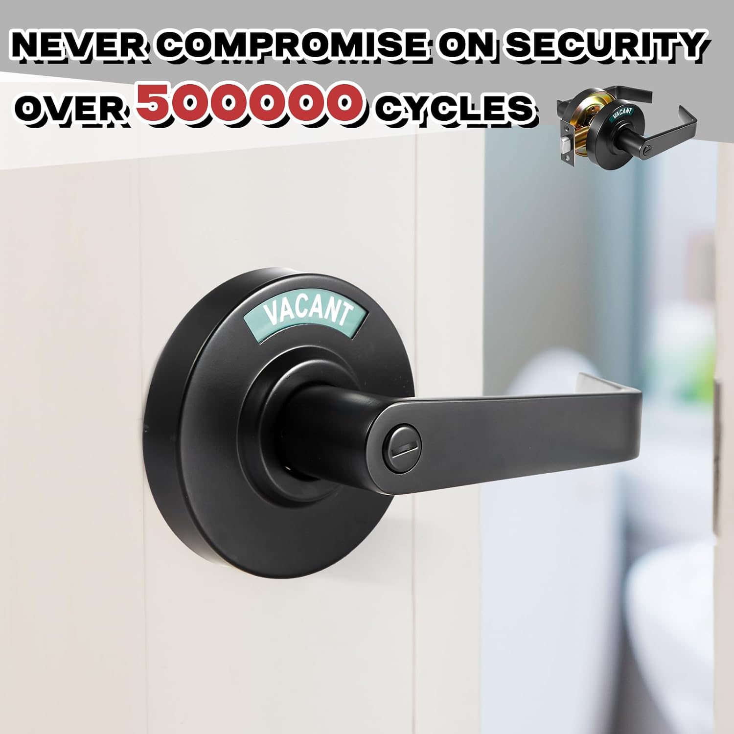 Tandefio 1 Set Vacant Occupied Bathroom Lock, Commercial Door Handle with in-use or Vacancy Occupied Deadbolt, Privacy Indicator Restroom Handle Lock for Restrooms, Satin Chrome (90 mm,Black)