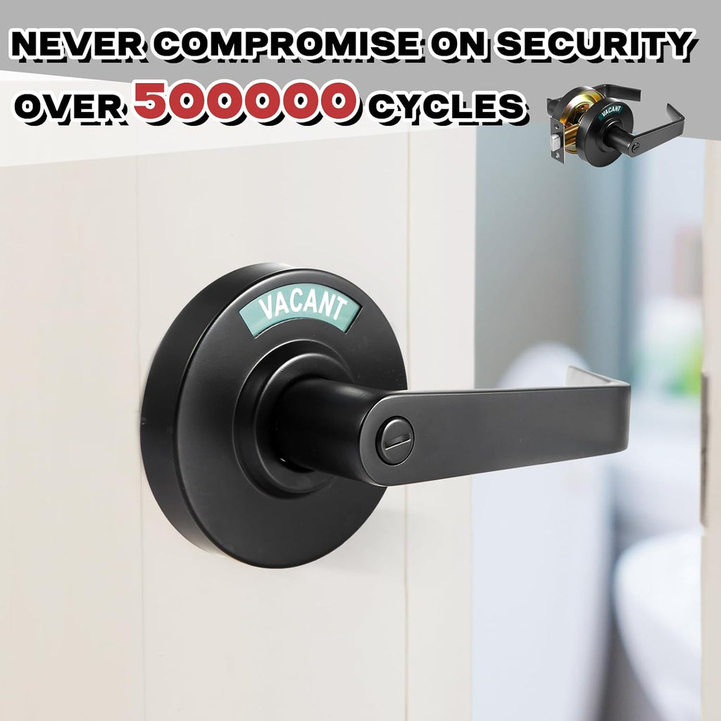Tandefio 2 Set Vacant Occupied Bathroom Lock, Commercial Door Handle with in-use or Vacancy Occupied Deadbolt, Privacy Indicator Restroom Handle Lock for Restrooms, Satin Chrome (90 mm,Black)