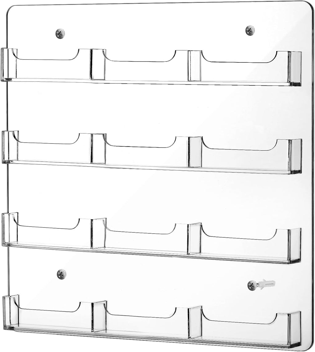 Hillban Acrylic Business Card Holder Wall Mount Clear Sticker Display Rack Multiple Card Holders Clear Acrylic Organizing Sticker Display Stand Pre Drilled(12 Pockets)