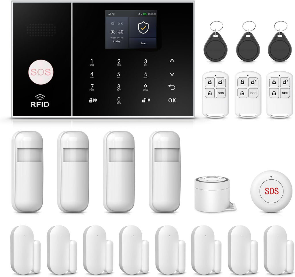 PGST Wireless Home Alarm System,21 Piece Alarm Kits with Door Sensors,Windon Detectors,SOS Button,Remote,4G GSM/Tuya App Instant Alerts,Work with Alexa/Google for Home,Apartment,Villa,No Monthly Fee