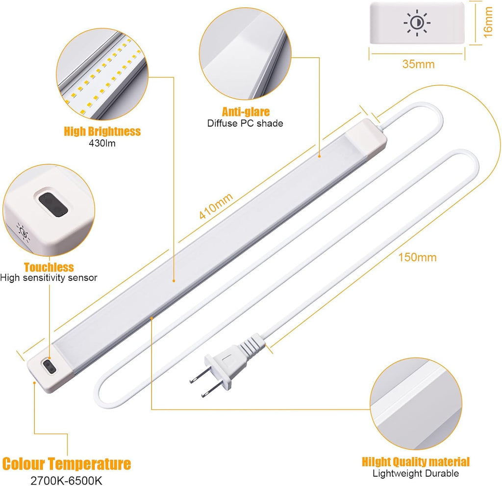 MYPLUS 16" Hand Wave Activated Under Counter Lighting, 2 Pcs LED Cabient Lights Motion Sensor with 5 Color Warm/Daylight/Cold White, Bright 450 Lumens LED Lights for Kitchen