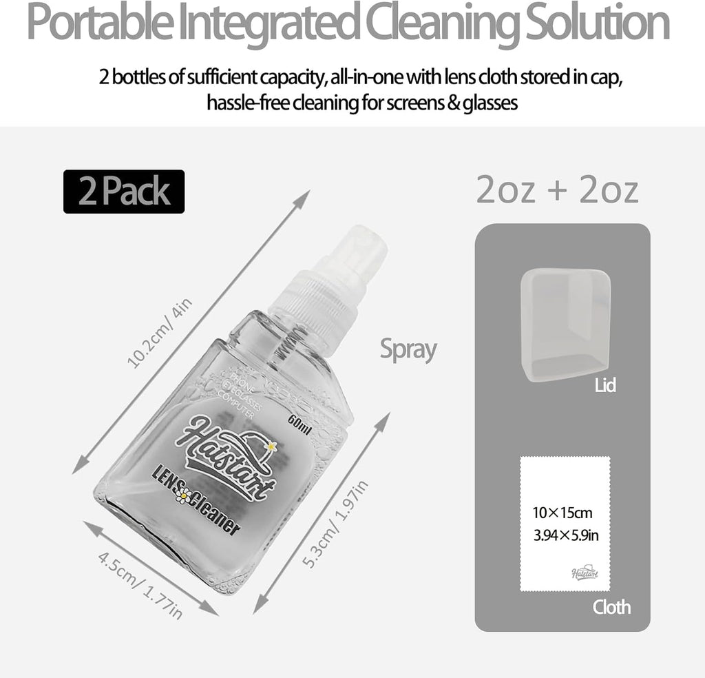 Laptop Screen Cleaner Kit: Phone Touchscreen Mist Spray and Cloth Wipes 2-Pack Grey, Hatstart Tablet Cleaning Kit for Car Display Computer TV PC Eyeglass, Compatible with iPhone, iPad, MacBook Pro