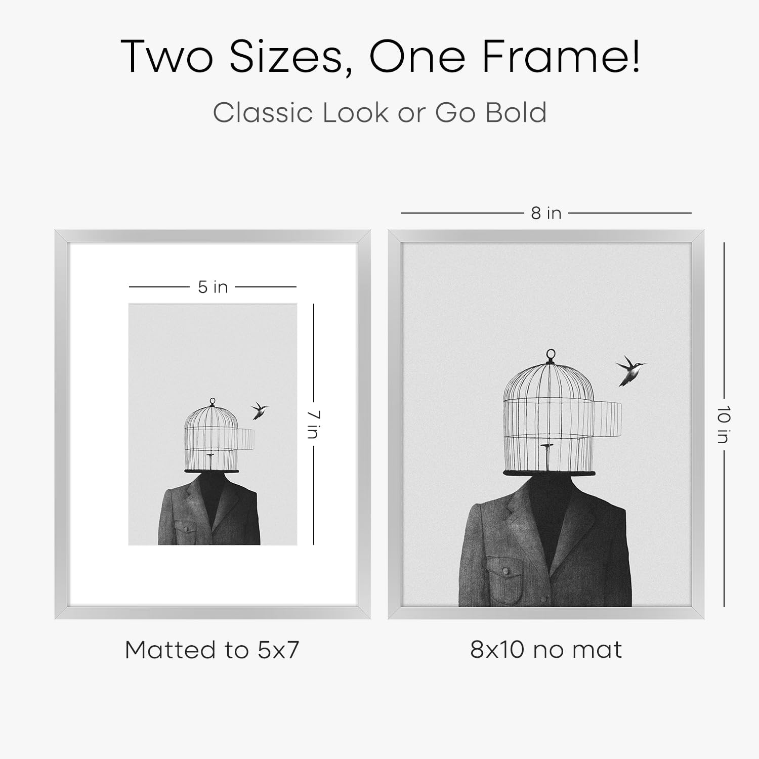 Homeforia Silver Picture Frame 8x10, High End Metal 8 x 10 Photo Frames with Mat 5 by 7 Art, 10x8 Thin Frame Matted to 5x7 inch Print, 10by8 Wall or Tabletop Frames, Tempered Glass, Wall Kit, Set of 4