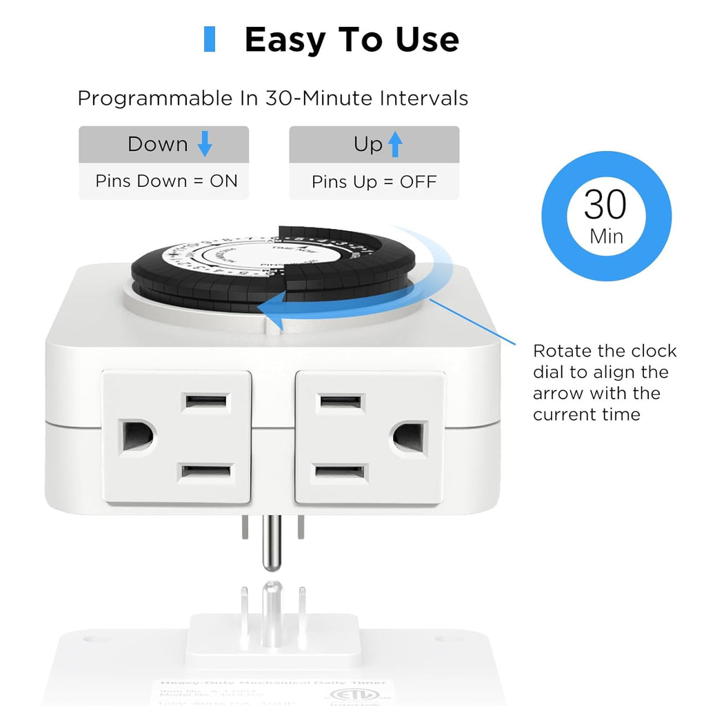 G-ELEK Timers for Electrical Outlets Indoor, 24-Hour Dual Outlet Timer, Christmas Tree Timer Indoor, 3 Prong Light Timers Indoor, Daily Cycle Lamp Timer, 125V 15A, ETL Listed, 2 Pack