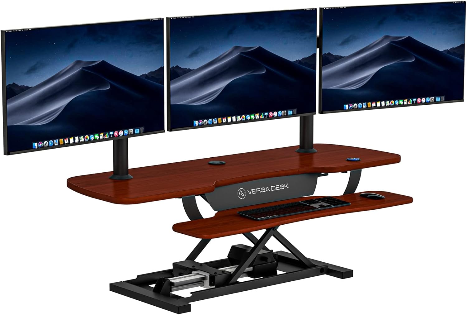 VERSADESK 48 Inch Electric Height Adjustable Ergonomic Desk Converter, PowerPro™ Height Standing Desk Riser, Keyboard Tray, Built-in USB Charging Port, Sit Stand Workstation, Hold 80 lbs, Cherry
