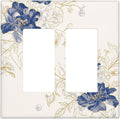 Decorative Outlet Covers Rustic Blue Flower Floral Gold Leaf 2 Gang Light Switch Cover Plate Double Rocker Wall Plates for Electrical Outlets Switch Plate Covers for Bedroom Home Decor