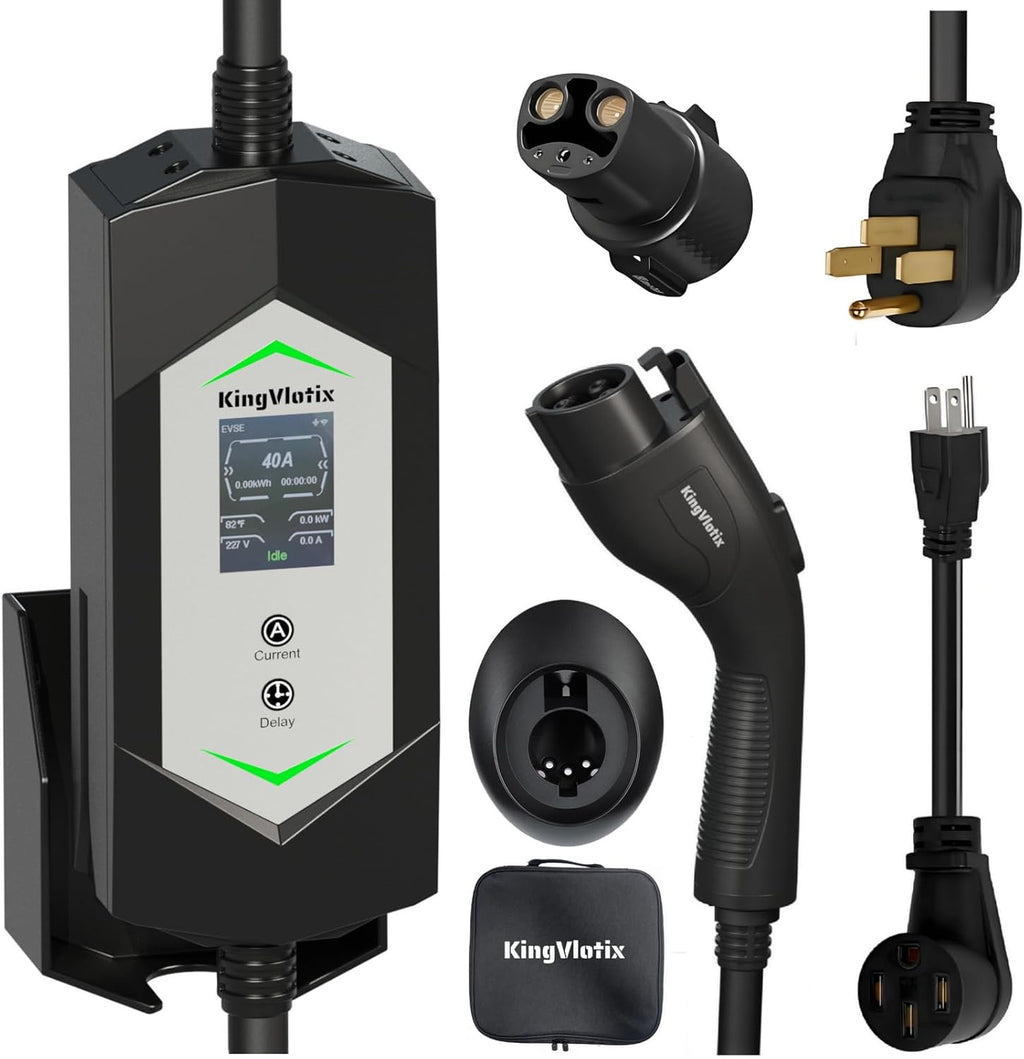 40 Amp J1772/Tesla Level 2/1 Portable EV Charger with 25FT Cable, 240V NEMA 14-50 Plug & 120V NEMA 5-15 Adapter, J1772 car Connector & Tesla NACS Adapter as Tesla Charger