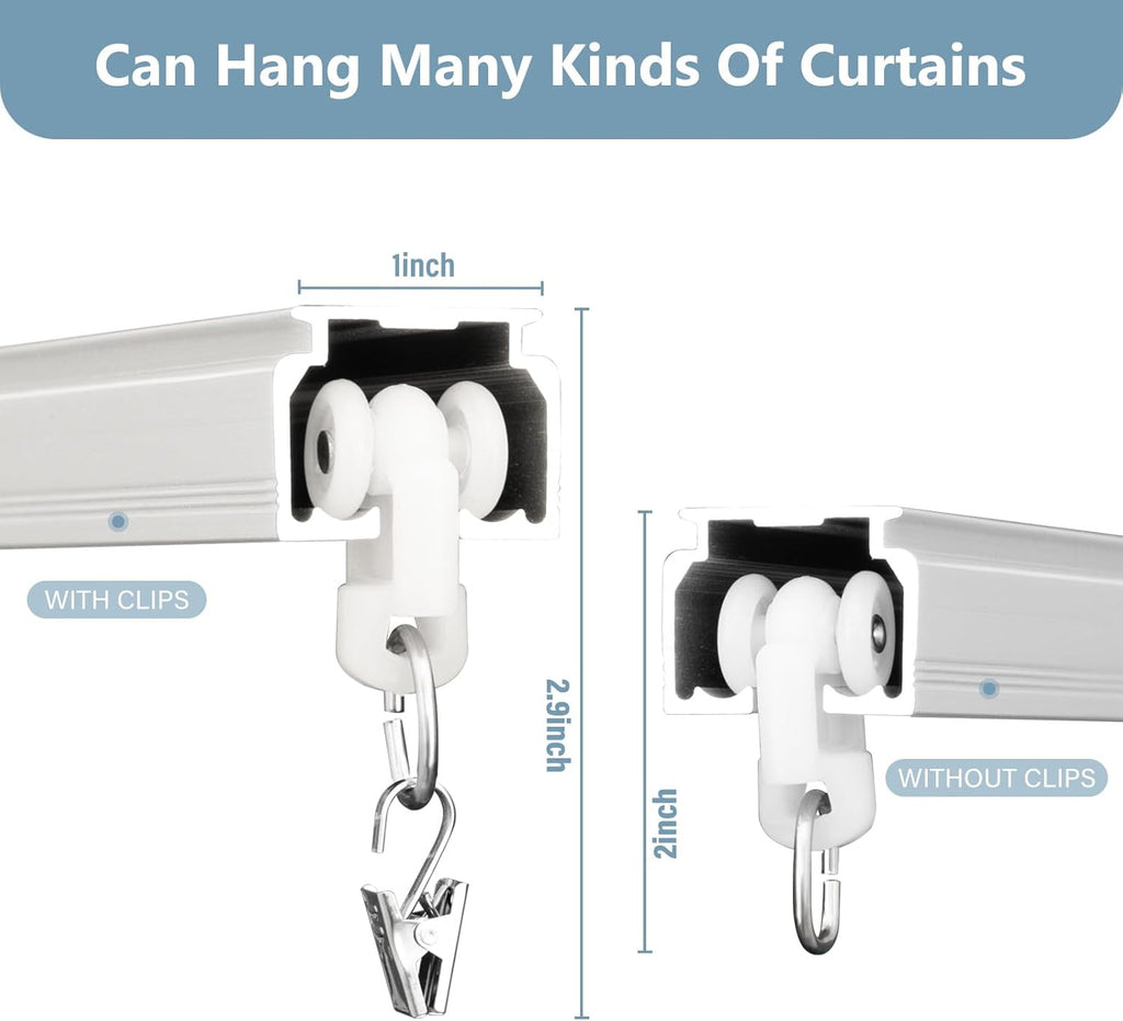 Curtain Track Ceiling Mount heavy duty sliding Curtains Tracks rails Rod System Room Divider with clips 9-12ft White